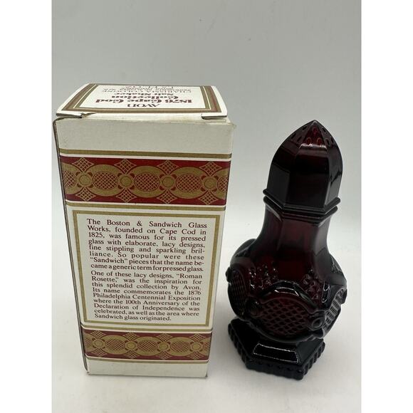 Avon 1876 Cape Cod Collection Red Salt Shaker Topaze Cologne Bottle Half Full - Picture 5 of 5